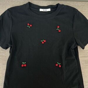 Black Girls Kids Shirt with Red Cherry Embroidery
